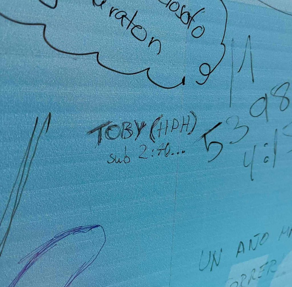 toby wrote on the board the previous evening with his goal time - sub 2:40